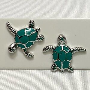 Silver and Green Turtle Earrings